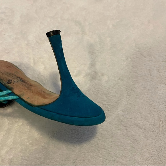 Vintage 90s y2k Manolo Blahnik blue mule sandals - Picture 7 of 8
